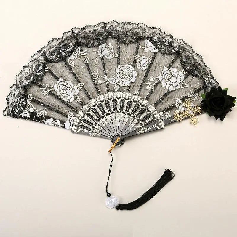 European Lace Embroidered Silk Handheld Fan Retro Decorative Fan