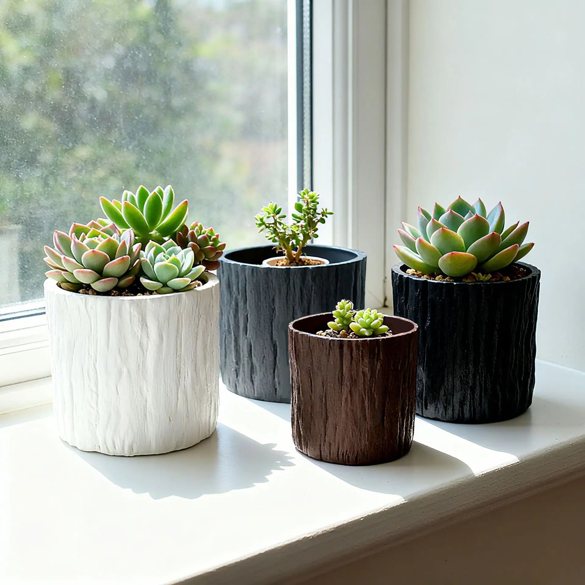 Mini Plastic Flower Pots Imitating Tree Bark