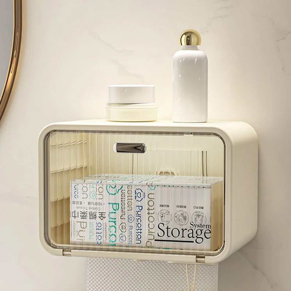 Wall-Mounted Transparent Waterproof Tissue Box Toilet & Bathroom Roll Paper Organizer