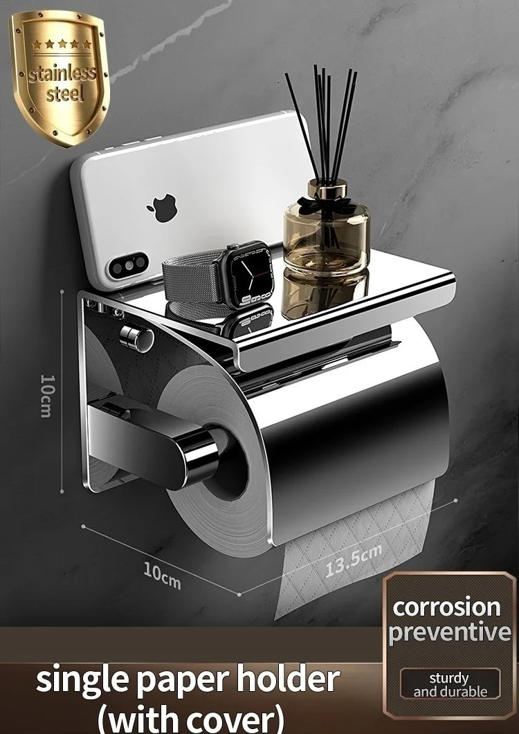 304 Stainless Steel Bathroom Toilet Paper Holder Waterproof Wall Mount Roll Paper Box