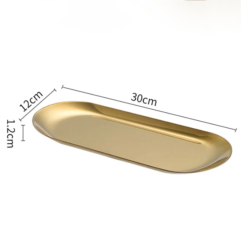 Oval Stainless Steel Dining & Dessert Plate – Gold & Silver Snack Tray