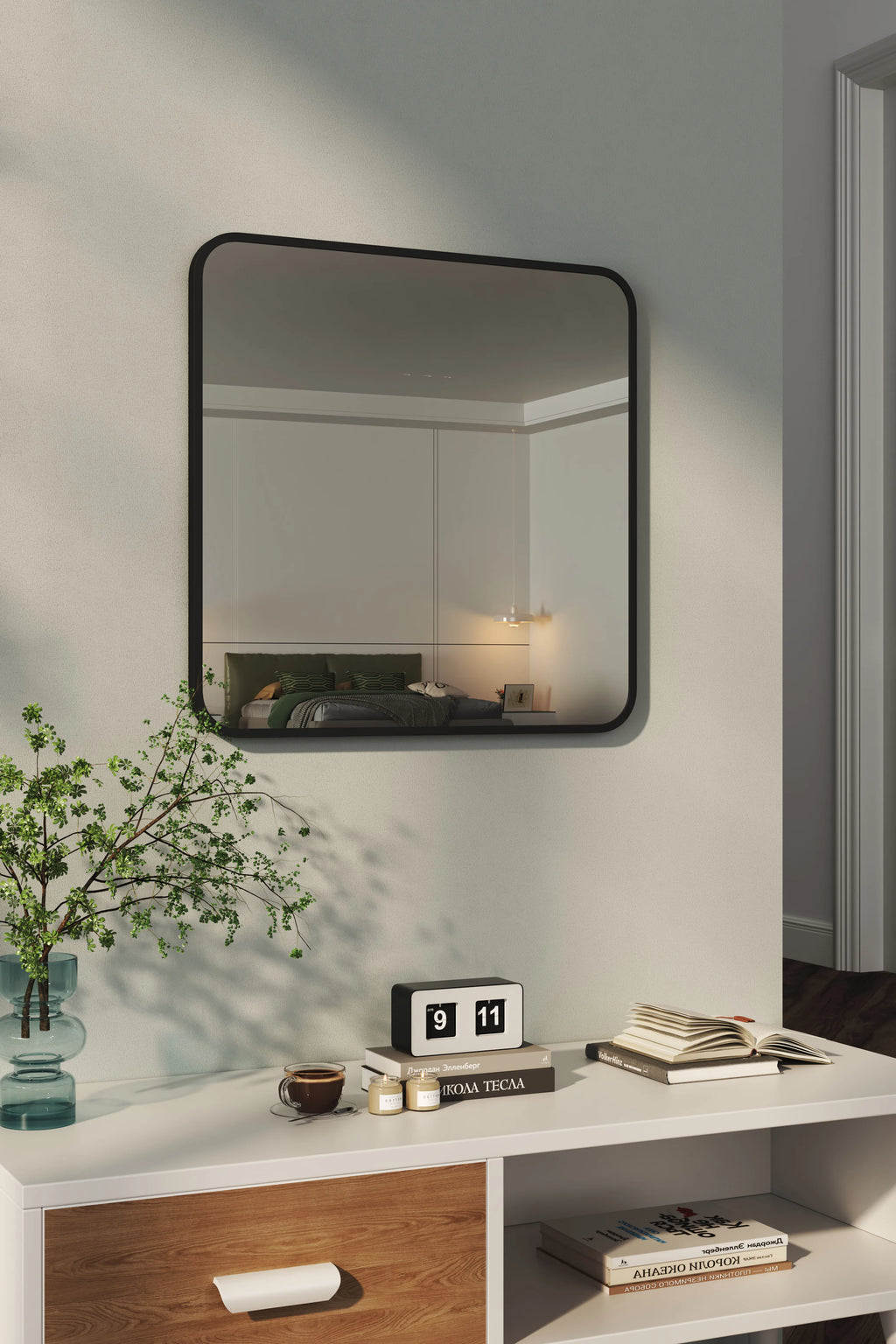 Modern Square Wall Mirror with Aluminum Alloy Frame Bathroom Decoration