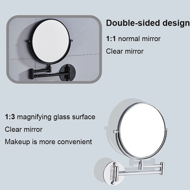 360° Rotating Double-Sided Wall Mirror with 3X Magnification and Flexibility