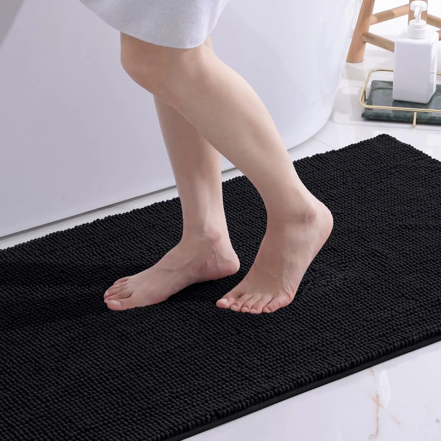 Homaxy Chenille Bathroom Mat – Non-Slip Dirt & Water Absorbent Microfiber Rug