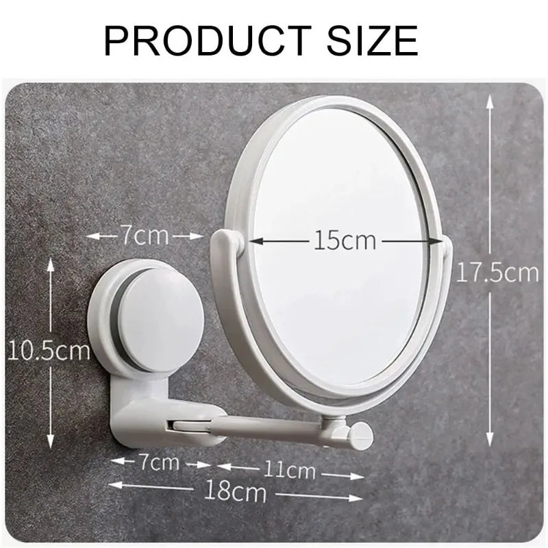 Rotating Wall-Mounted Bath Mirror with Suction for Easy Viewing