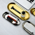 Oval Stainless Steel Dining & Dessert Plate – Gold & Silver Snack Tray