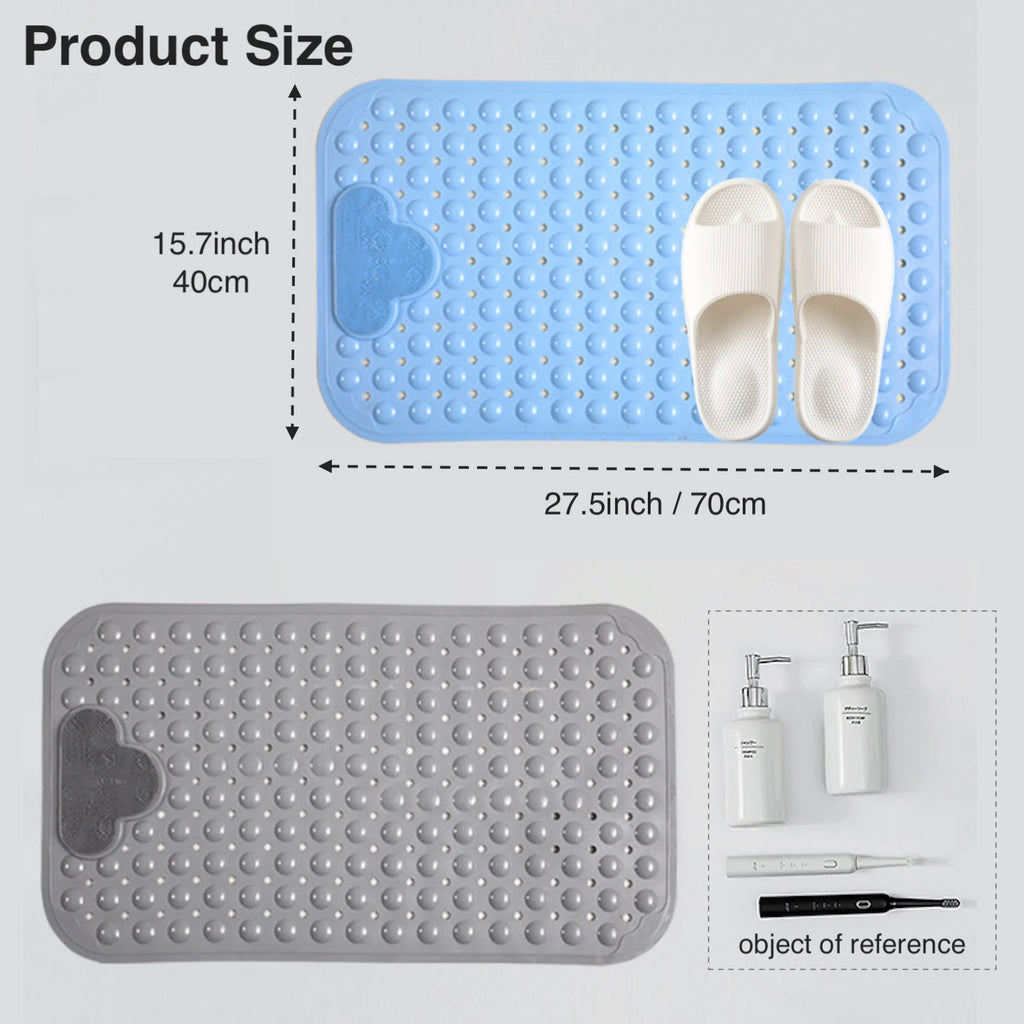PVC Non-Slip Shower Mat with Suction Cups – Drain Holes Bathtub Rug