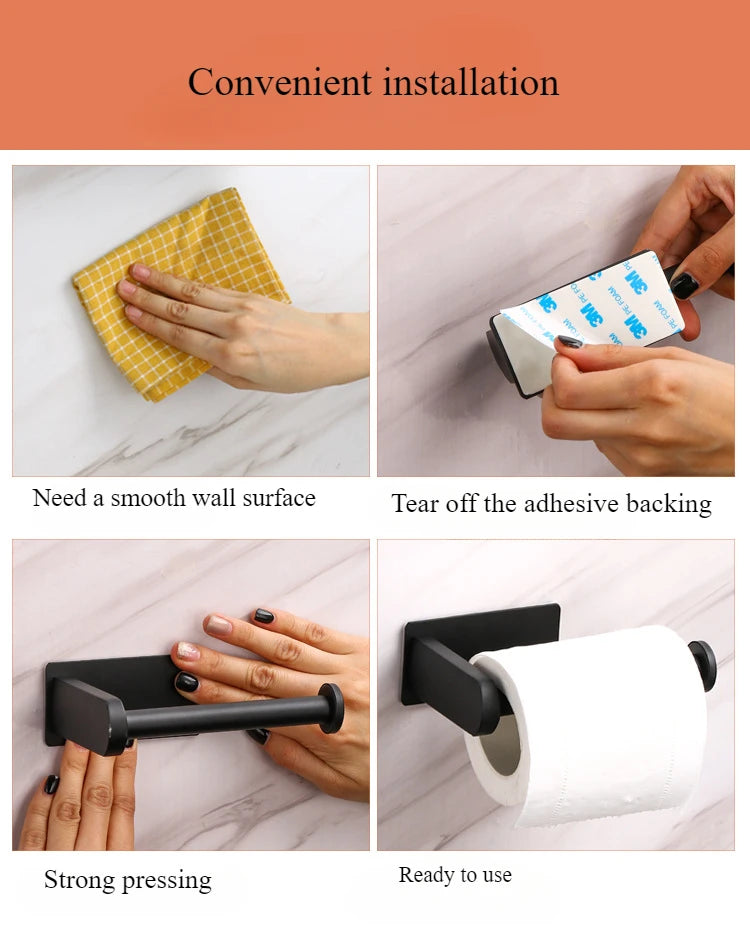 Stainless Steel Toilet Paper Holder Wall-Mounted Adhesive Roll Paper Rack for Bathroom