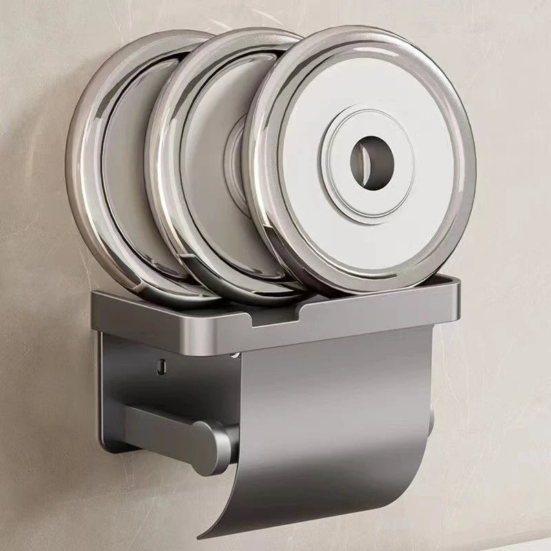 Drill-Free Wall-Mounted Aluminum Toilet Paper Holder Bathroom & Kitchen Tissue Rack