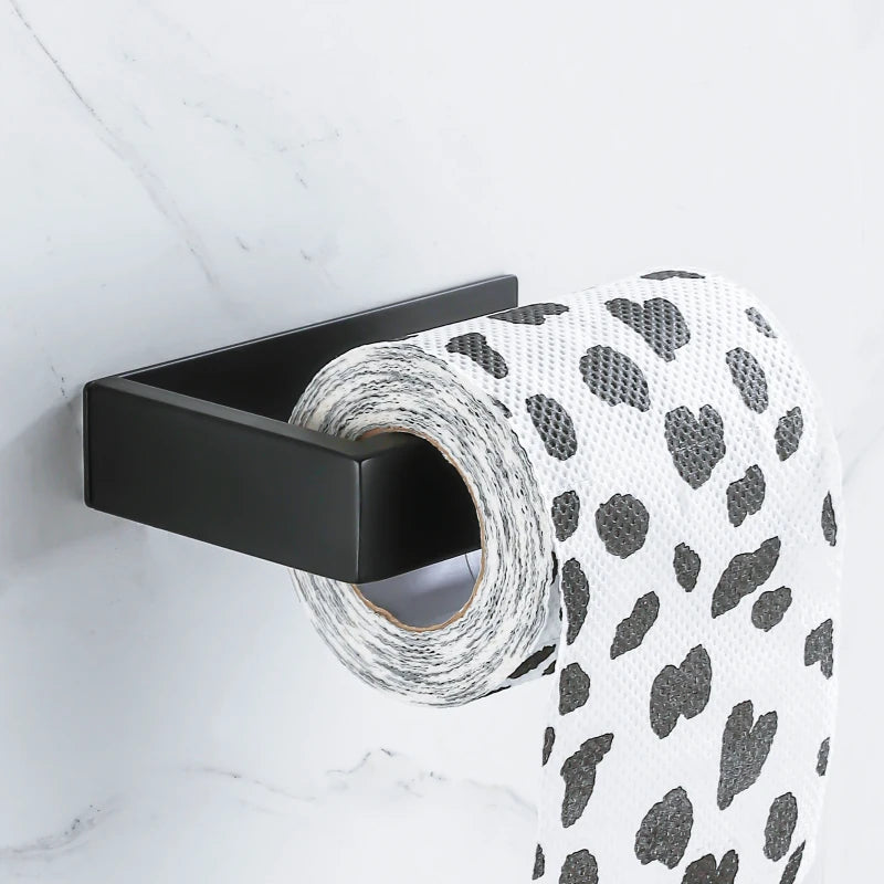 Black Self-Adhesive Toilet Paper Holder Stainless Steel Wall Mount Tissue Roll Rack