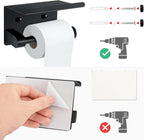 Self-Adhesive Stainless Steel Toilet Paper Holder with Phone Shelf Wall-Mount