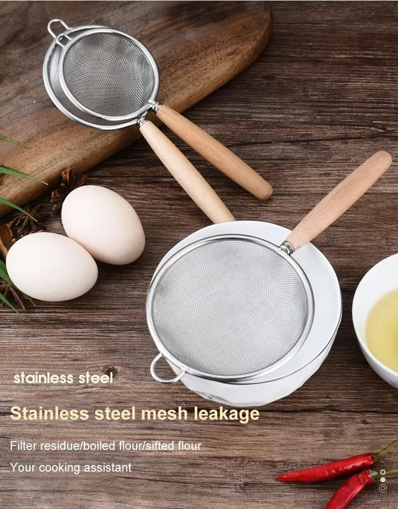 304 Stainless Steel Mesh Filter Spoon with Wooden Handle