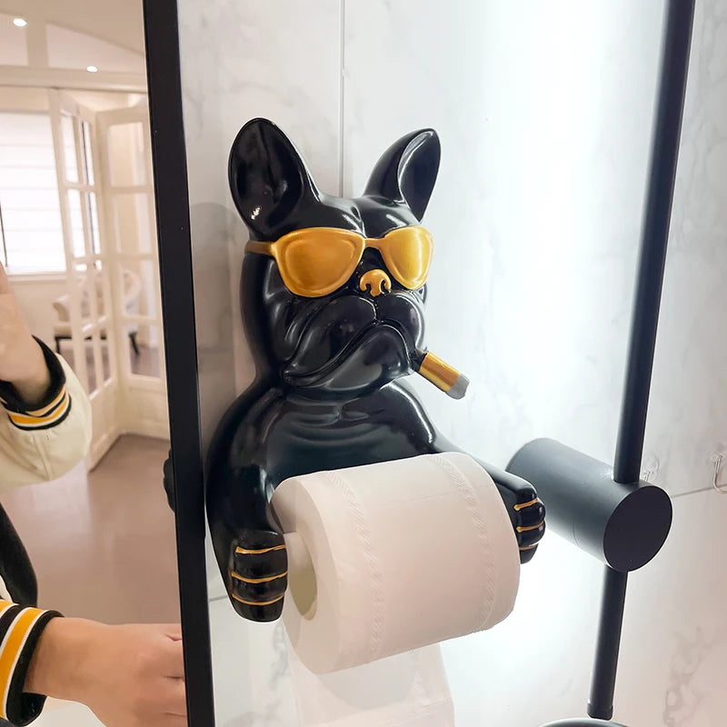 French Bulldog Toilet Paper Holder Wall-Mounted Resin Bathroom Roll Rack