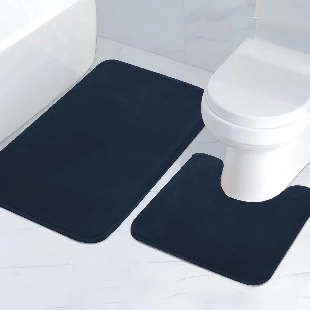 2-Piece Striped Bathroom Mat Set Non-Slip Absorbent Microfiber Floor Rugs Machine Washable