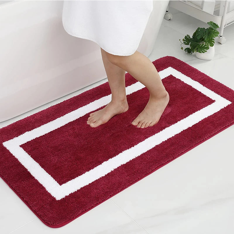 Absorbent Microfiber Bath Mat, Soft Plush Non-Slip Bathroom Rug, Thick Floor Mat for Shower, Toilet & Bedroom
