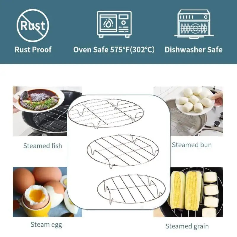 Eco-Friendly Stainless Steel Round Cooling & Steaming Rack – 6/7/8 Inch