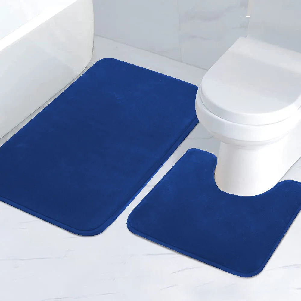 2-Piece Striped Bathroom Mat Set Non-Slip Absorbent Microfiber Floor Rugs Machine Washable