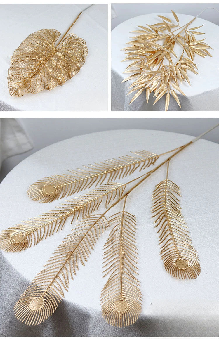 95cm Gold Artificial Eucalyptus & Ginkgo Leaf Plant Decor