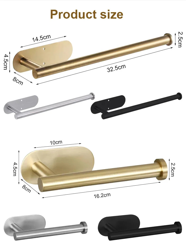 No-Drill Toilet Paper Holder Wall Mount Stainless Steel Easy Install Paper Roll Rack