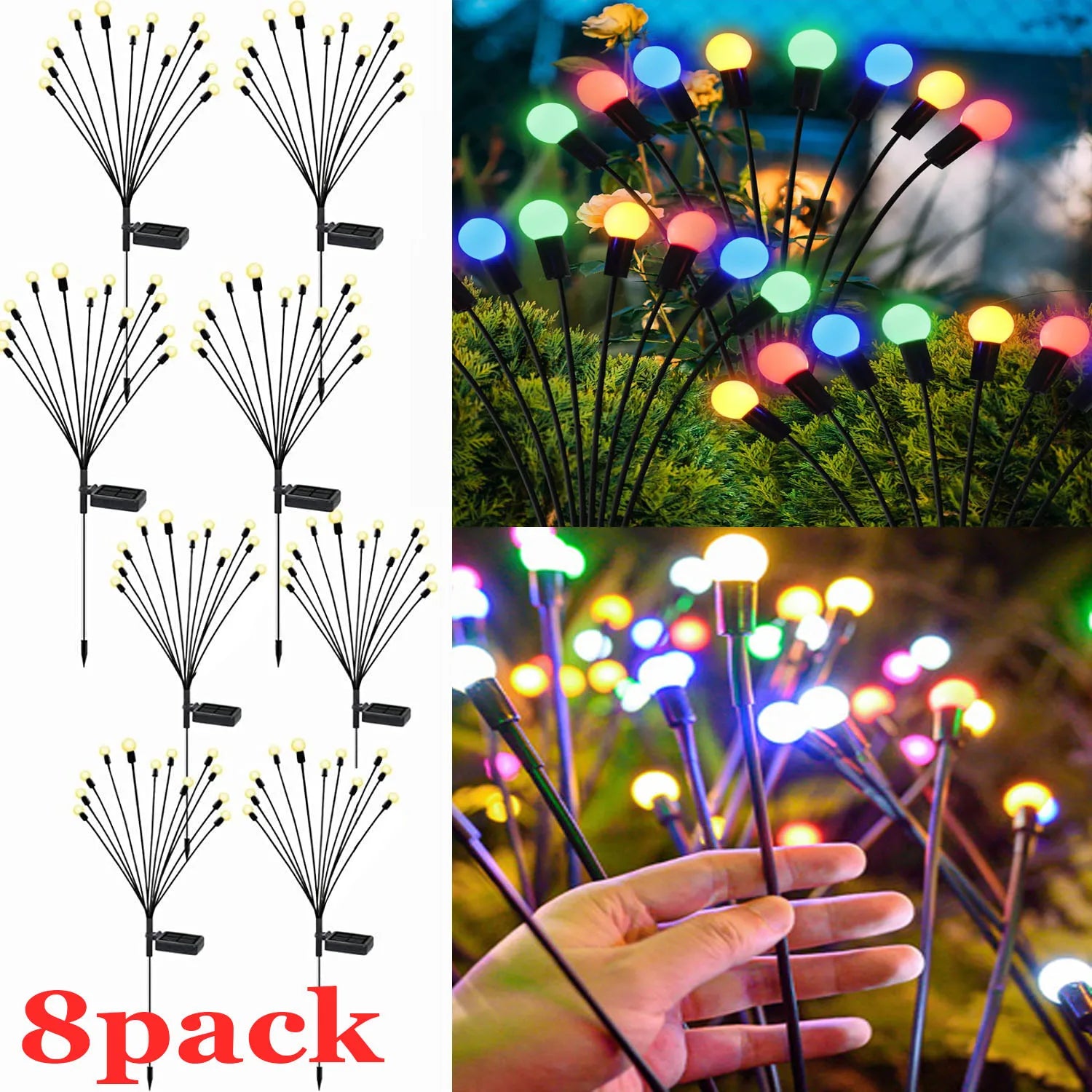 Solar Garden Stake Lights IP66 Waterproof RGB Warm