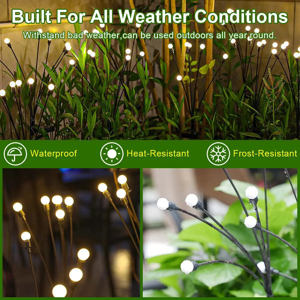 Solar Garden Stake Lights IP66 Waterproof RGB Warm