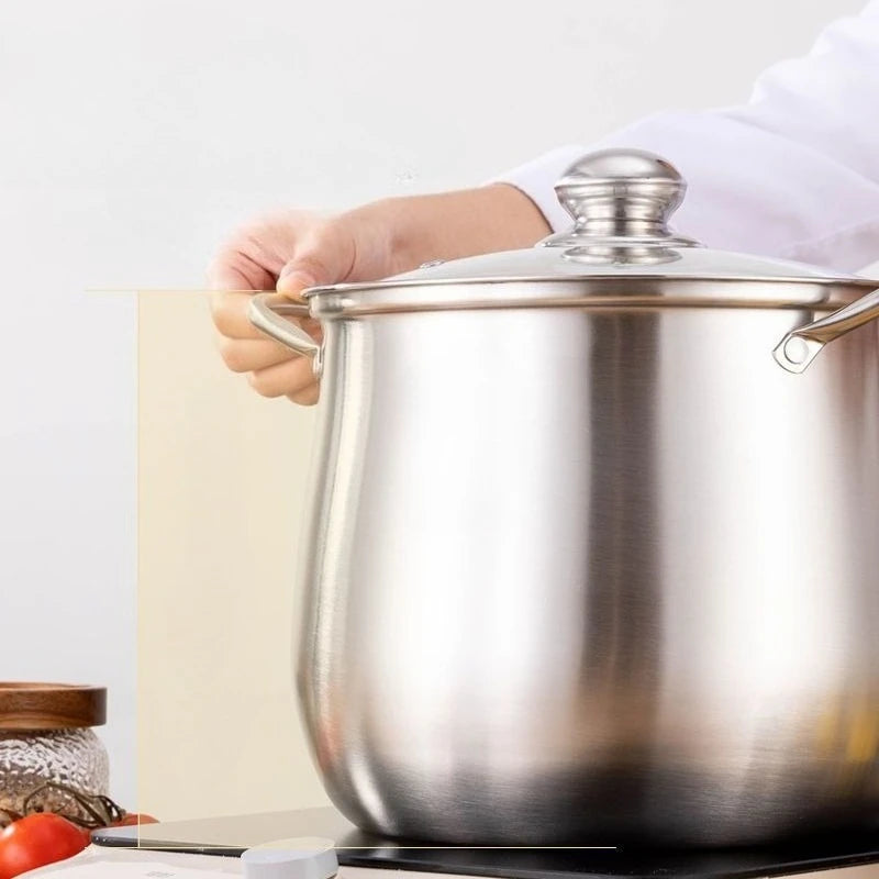 22cm Stainless Steel Stock Pot with Glass Cover – Soup & Kitchen Tool