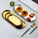 Oval Stainless Steel Dining & Dessert Plate – Gold & Silver Snack Tray