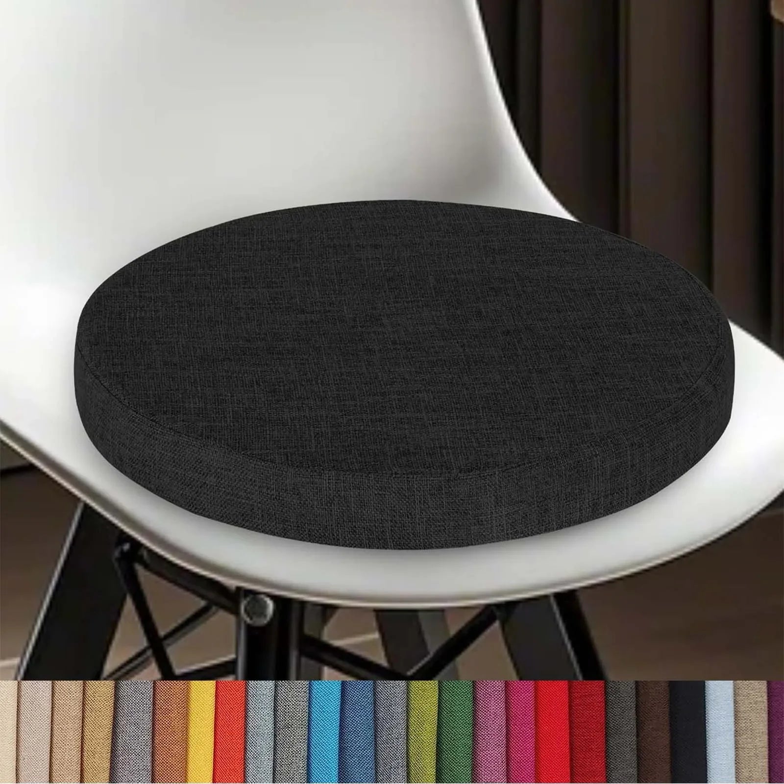 Round Linen Seat Cushion – Breathable PU Foam Pad for Dining & Bar Chairs