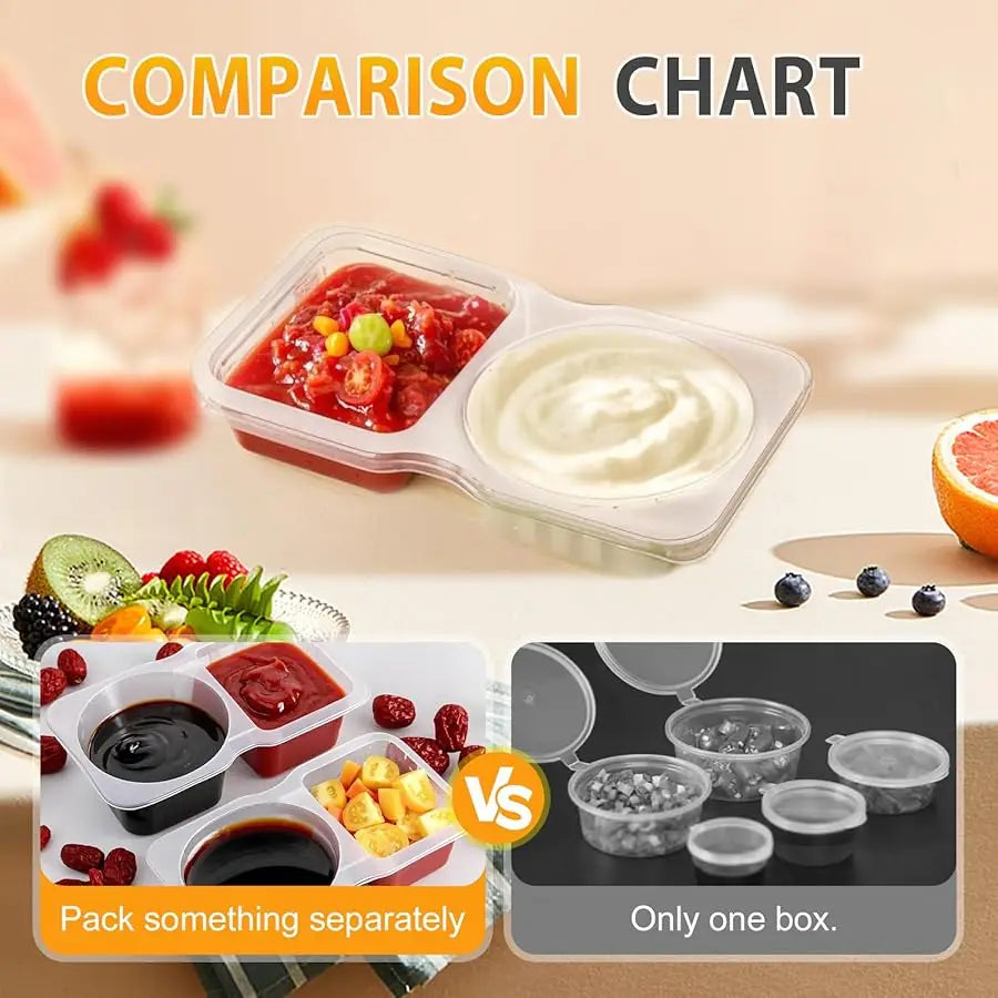 Reusable Double Compartment Snack & Condiment Container – Leak-Proof Plastic Storage Box