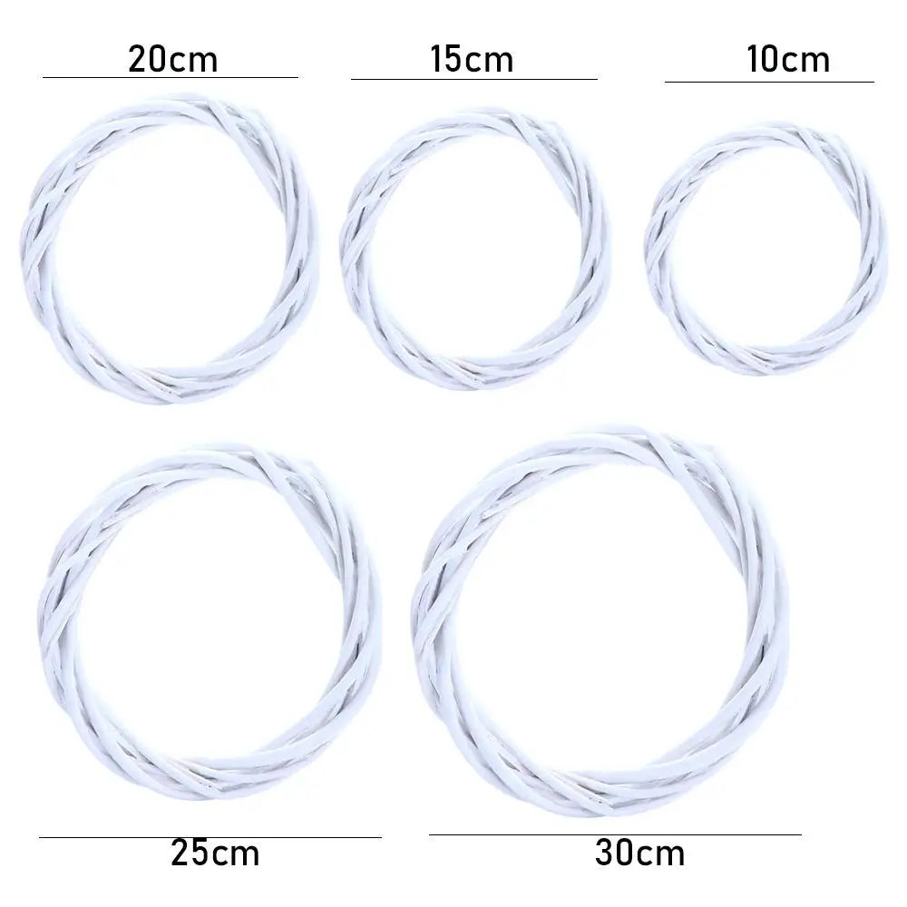 White Wicker Rattan Wreath Ornament Round Christmas Hanging Decor