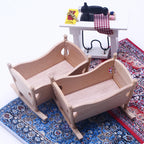 1:12 Dollhouse Wooden Cradle Miniature Furniture Accessory Log Color