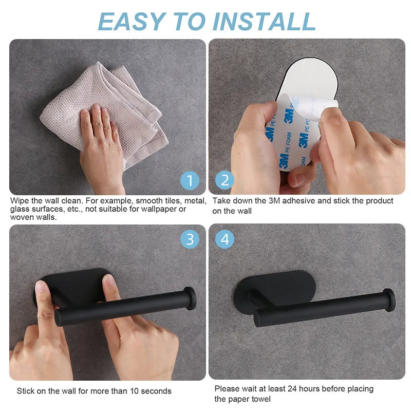 Adhesive Stainless Steel Toilet Paper Holder Wall-Mount Tissue Rack Bathroom Accessories