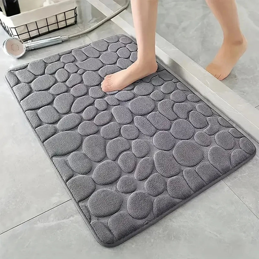 3D Non-Slip Bathroom Mat – Cobblestone Embossed Absorbent Quick-Dry Floor Rug