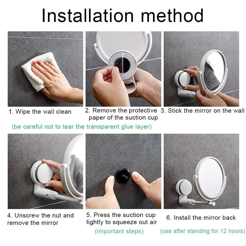 Rotating Wall-Mounted Bath Mirror with Suction for Easy Viewing