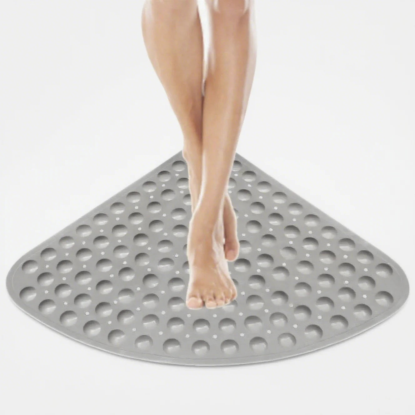 Non-Slip Corner Shower Mat 54x54cm – Rubber Suction Cup Bath Mat with Drain Holes & Massage Foot Surface