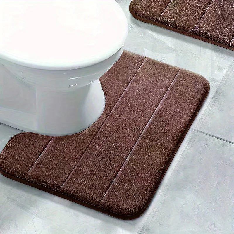 Pure Color Stripe Bathroom U-Mat, Soft Non-Slip Quick-Dry Toilet Carpet, Absorbent Shower Floor Mat