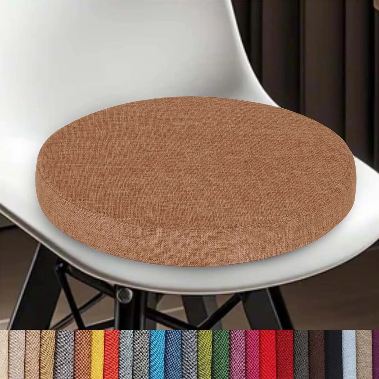 Round Linen Seat Cushion – Breathable PU Foam Pad for Dining & Bar Chairs