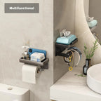 Wall-Mounted Toilet Paper Holder with Mobile Phone Shelf Bathroom & Kitchen Roll Rack