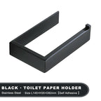 Black Self-Adhesive Toilet Paper Holder Stainless Steel Wall Mount Tissue Roll Rack