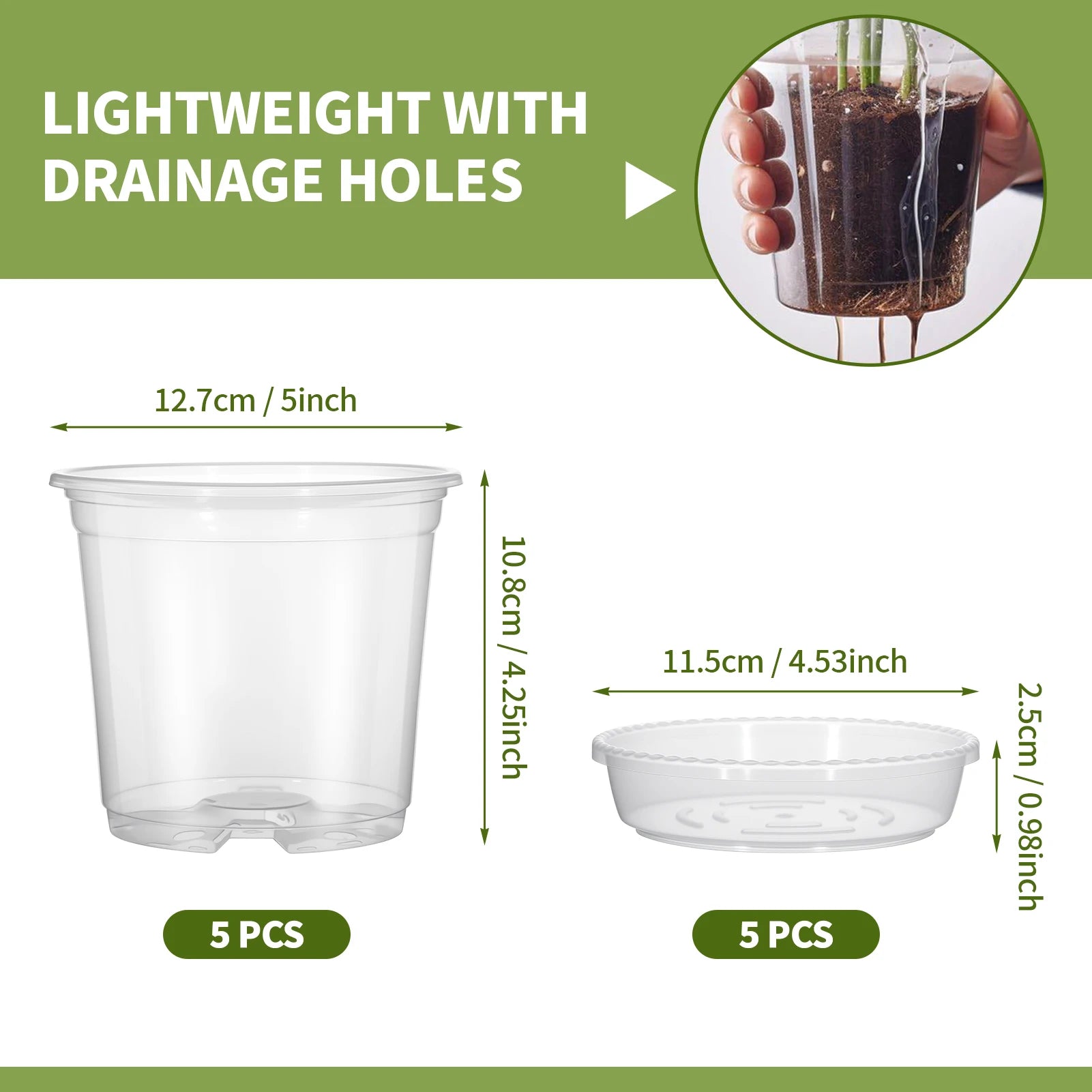 5PCS Transparent Hydroponic Plant Pots with Saucers