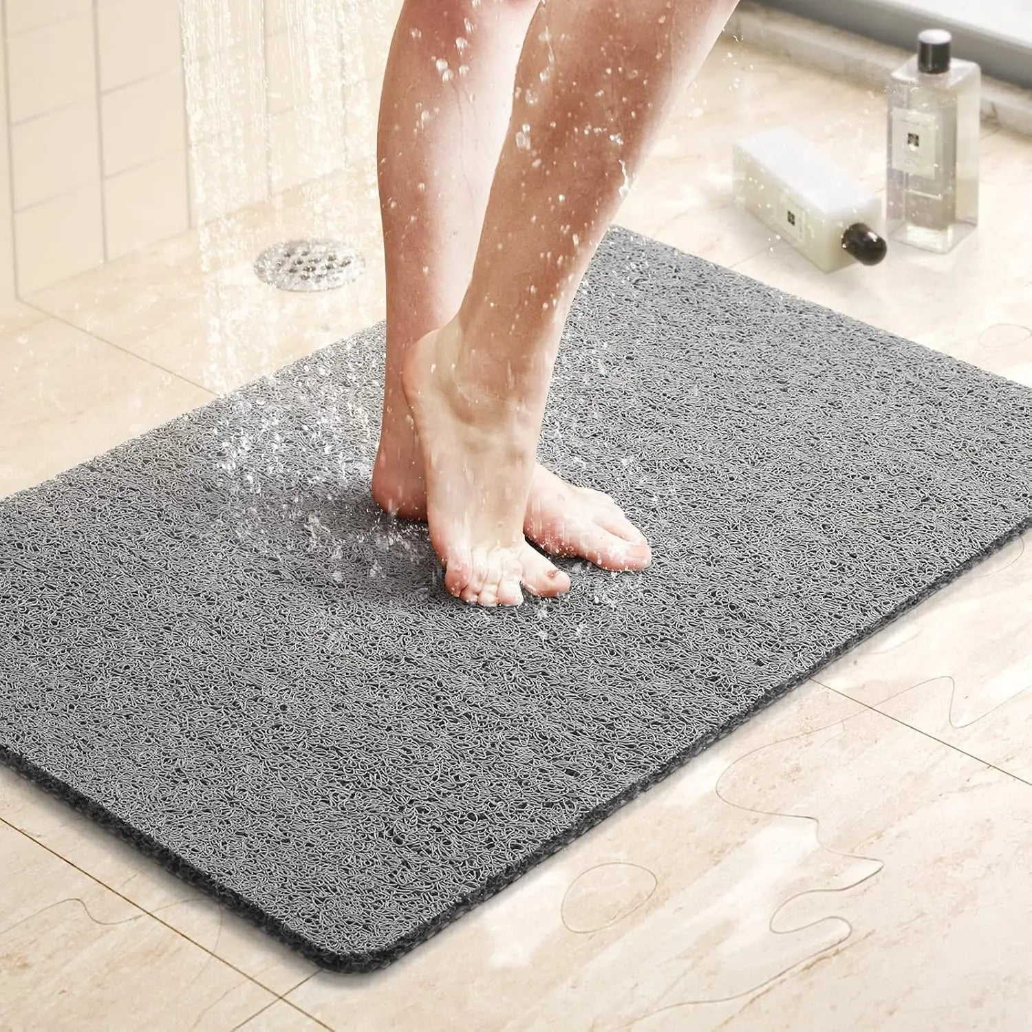 Non-Slip Shower & Bathtub Mat 24x16 Inch PVC Loofah Quick Drying Bath Mat with Drain