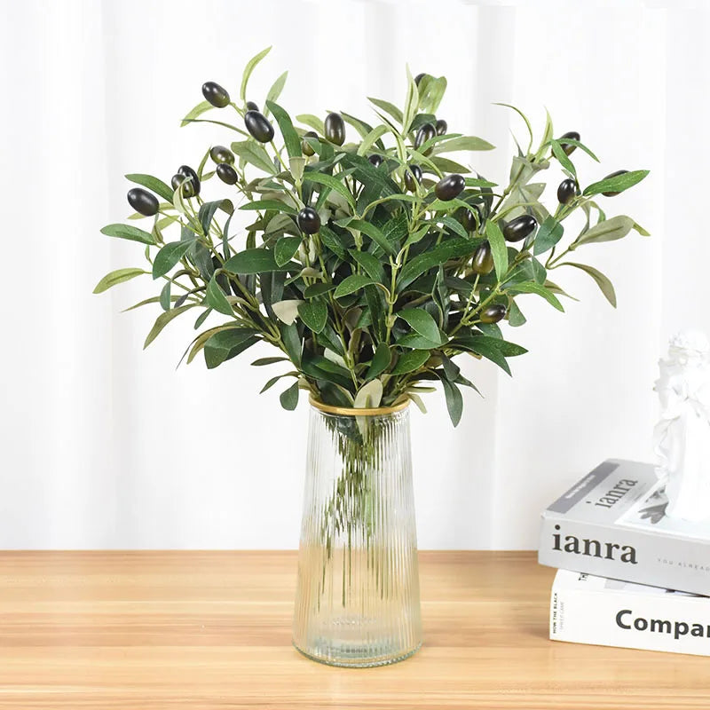 Artificial Olive Leaves Branch with Fruit Decor