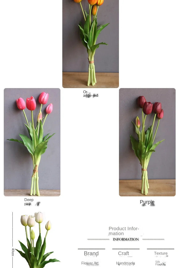 40cm Five-Headed Artificial Tulip Bouquet – Nordic Style