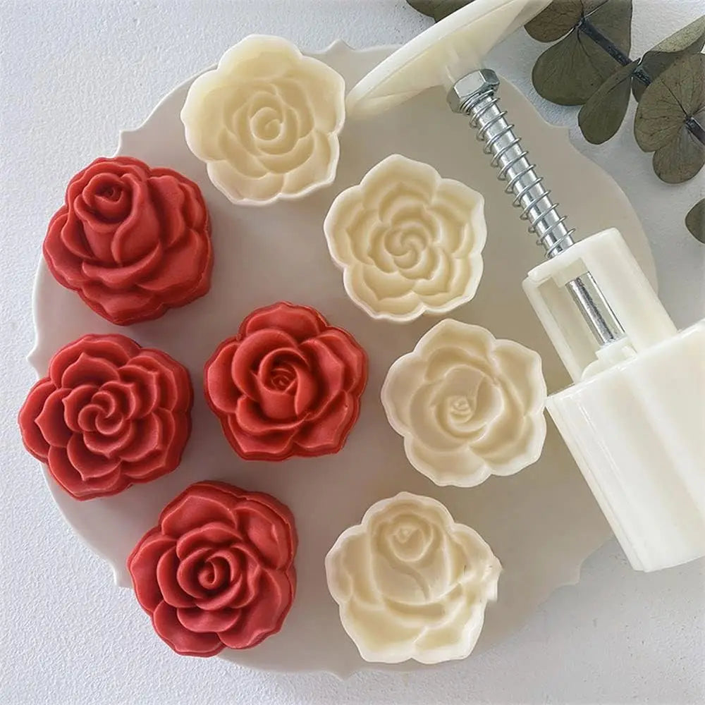 Mooncake Mold Set – Flower-Shaped Plastic Press for Baking & Fondant