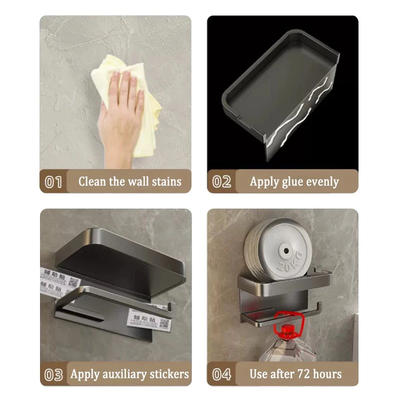 Drill-Free Wall-Mounted Aluminum Toilet Paper Holder Bathroom & Kitchen Tissue Rack