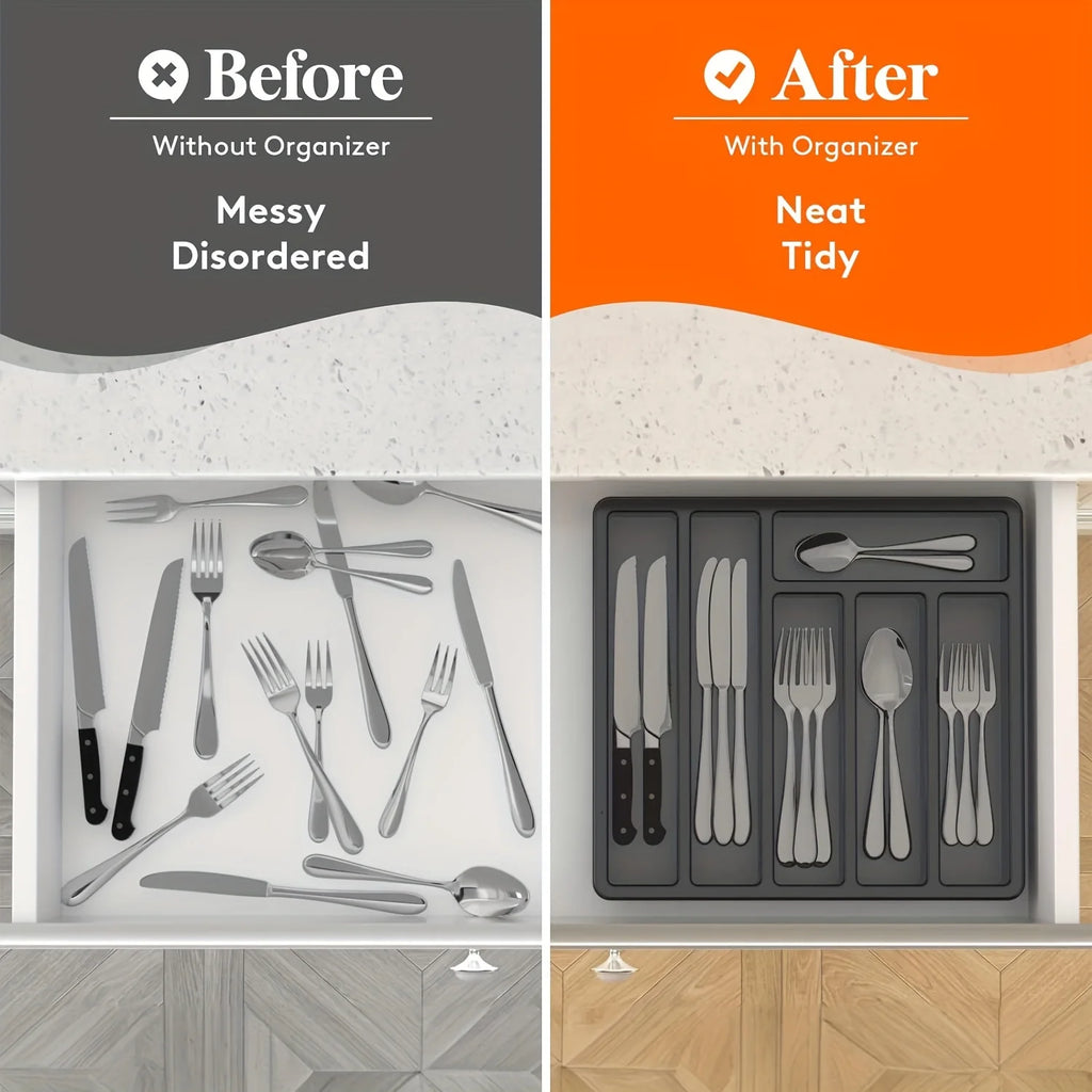 Plastic Flatware Storage Case – 6-Compartment Tableware Organizer