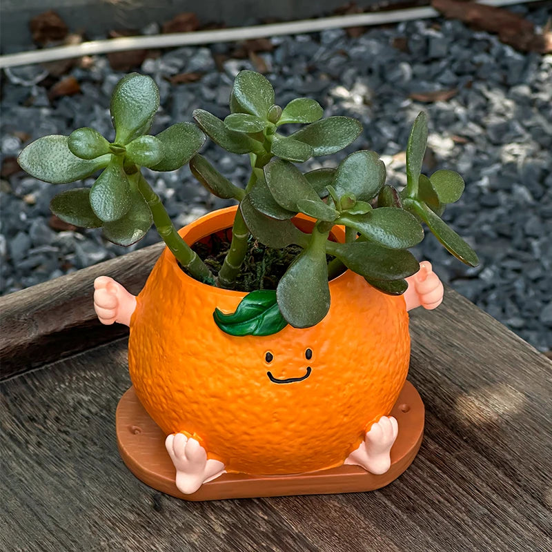 Cute Cartoon Orange Smiling Face Flower Pot