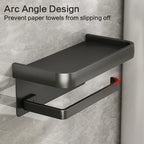Wall-Mounted Aluminum Toilet Paper Holder with Mobile Phone Shelf Bathroom Storage Rack