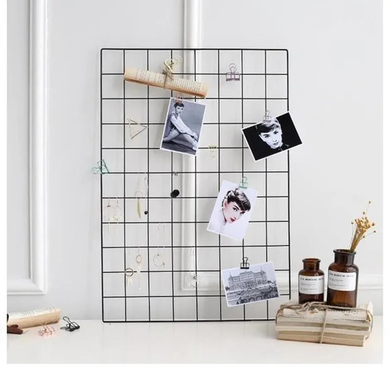 Metal Wall-Mounted Grid Shelf Organizer DIY Photo & Storage Rack