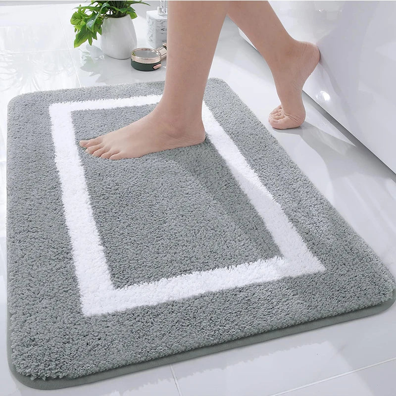 Absorbent Microfiber Bath Mat, Soft Plush Non-Slip Bathroom Rug, Thick Floor Mat for Shower, Toilet & Bedroom
